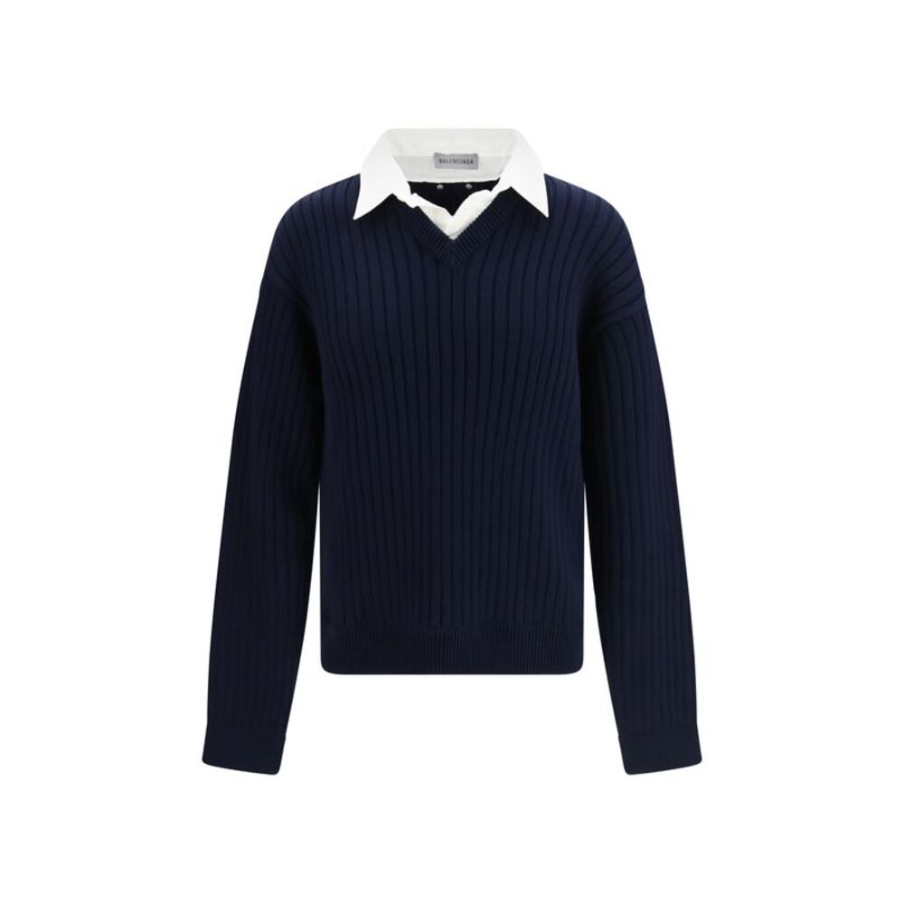 Balenciaga Men Cotton Sweater With Shirt Details